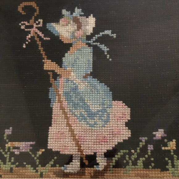 Cross-stitch Little Bo Peep~Framed VTG - Picture 2 of 2